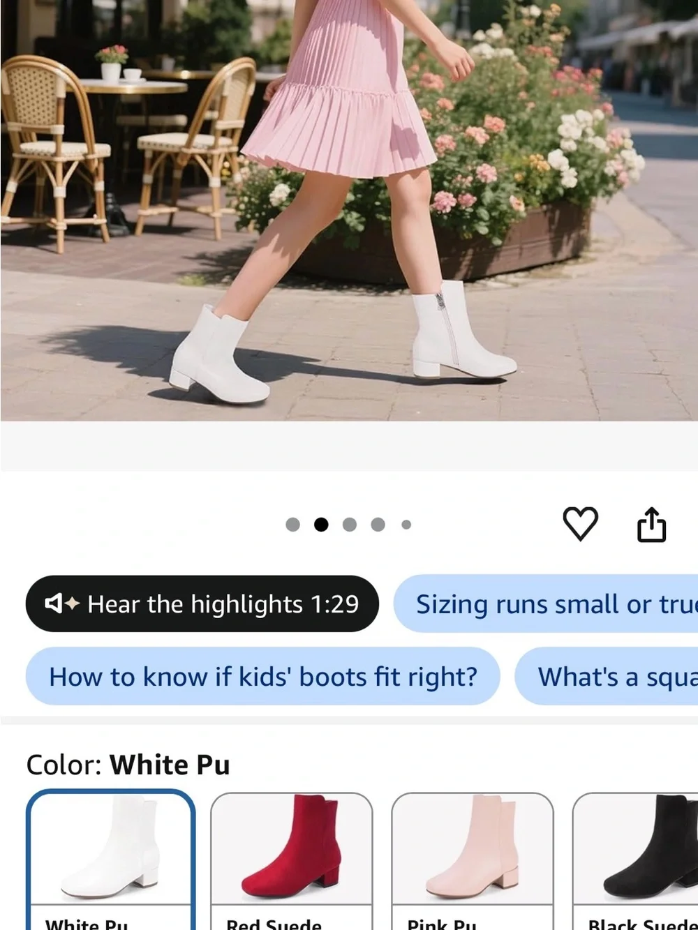 Girls White Ankle Boots with Low Block Heel girls size 2
